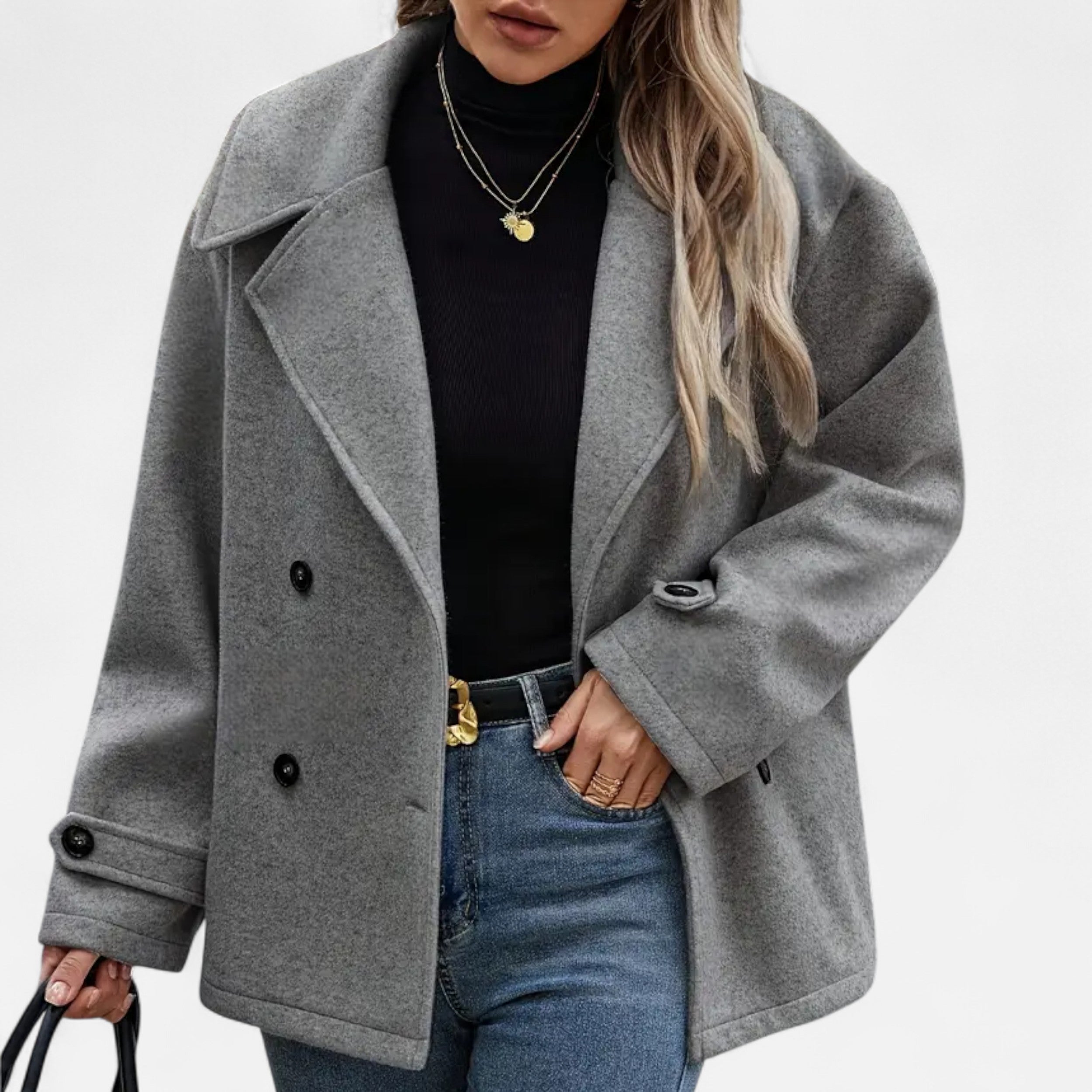 Lanemont's Boutique | Women’s Elegant Grey Double-Breasted Coat