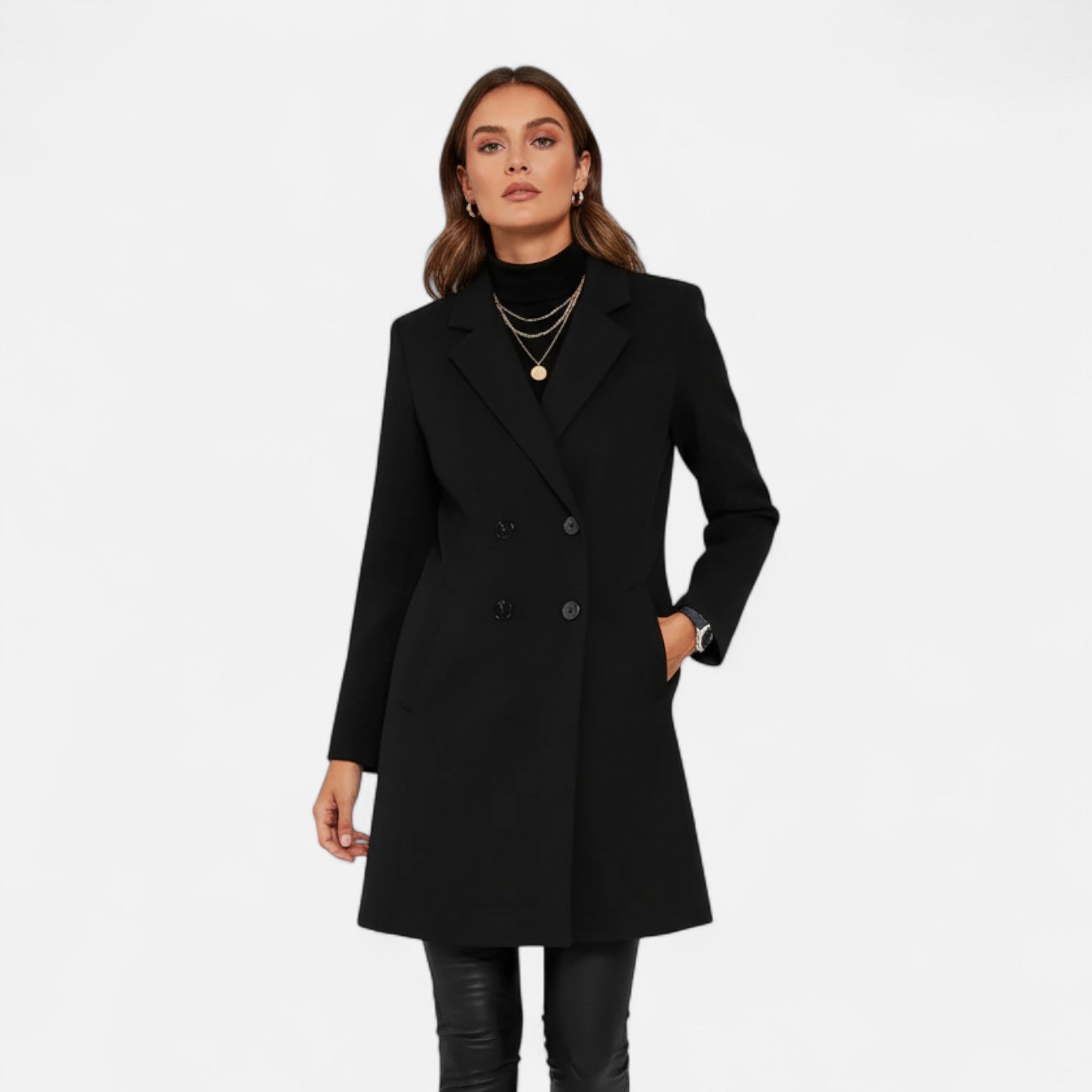 Lanemont’s Boutique | Women’s Black Double-Breasted Trenchcoat
