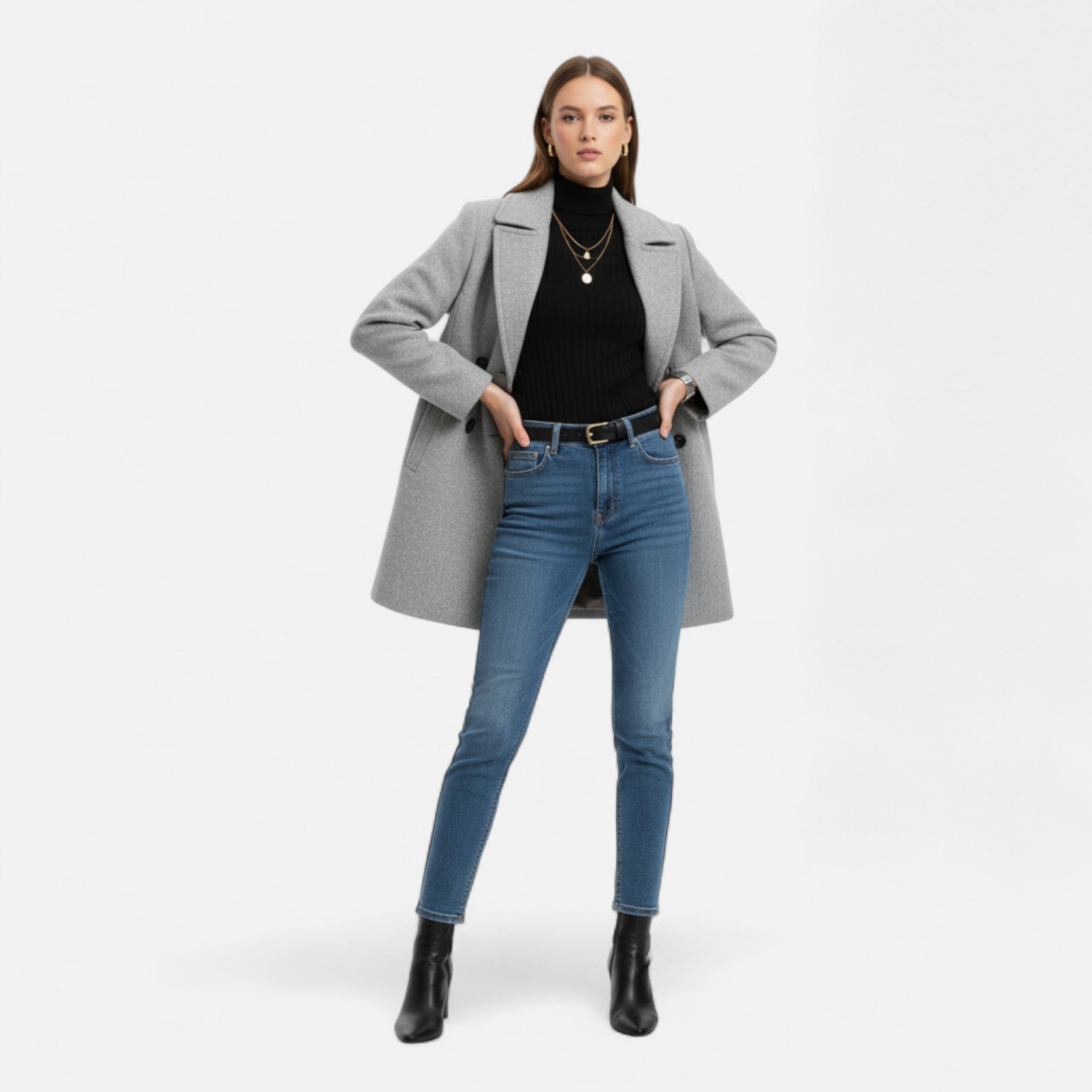 Lanemont's Boutique | Women’s Elegant Grey Double-Breasted Coat