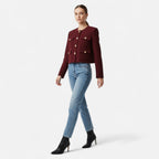 Lanemont's Boutique | Women’s Burgundy Military-Style Cropped Jacket