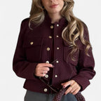 Lanemont's Boutique | Women’s Burgundy Military-Style Cropped Jacket