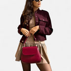 Lanemont's Boutique | Women’s Burgundy Military-Style Cropped Jacket