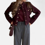 Lanemont's Boutique | Women’s Burgundy Military-Style Cropped Jacket