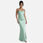 Lanemont's Boutiuqe | Women's Maxi Dress with Draped Neckline and Floral Backstraps