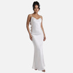 Lanemont's Boutiuqe | Women's Maxi Dress with Draped Neckline and Floral Backstraps