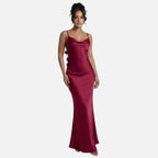 Lanemont's Boutiuqe | Women's Maxi Dress with Draped Neckline and Floral Backstraps