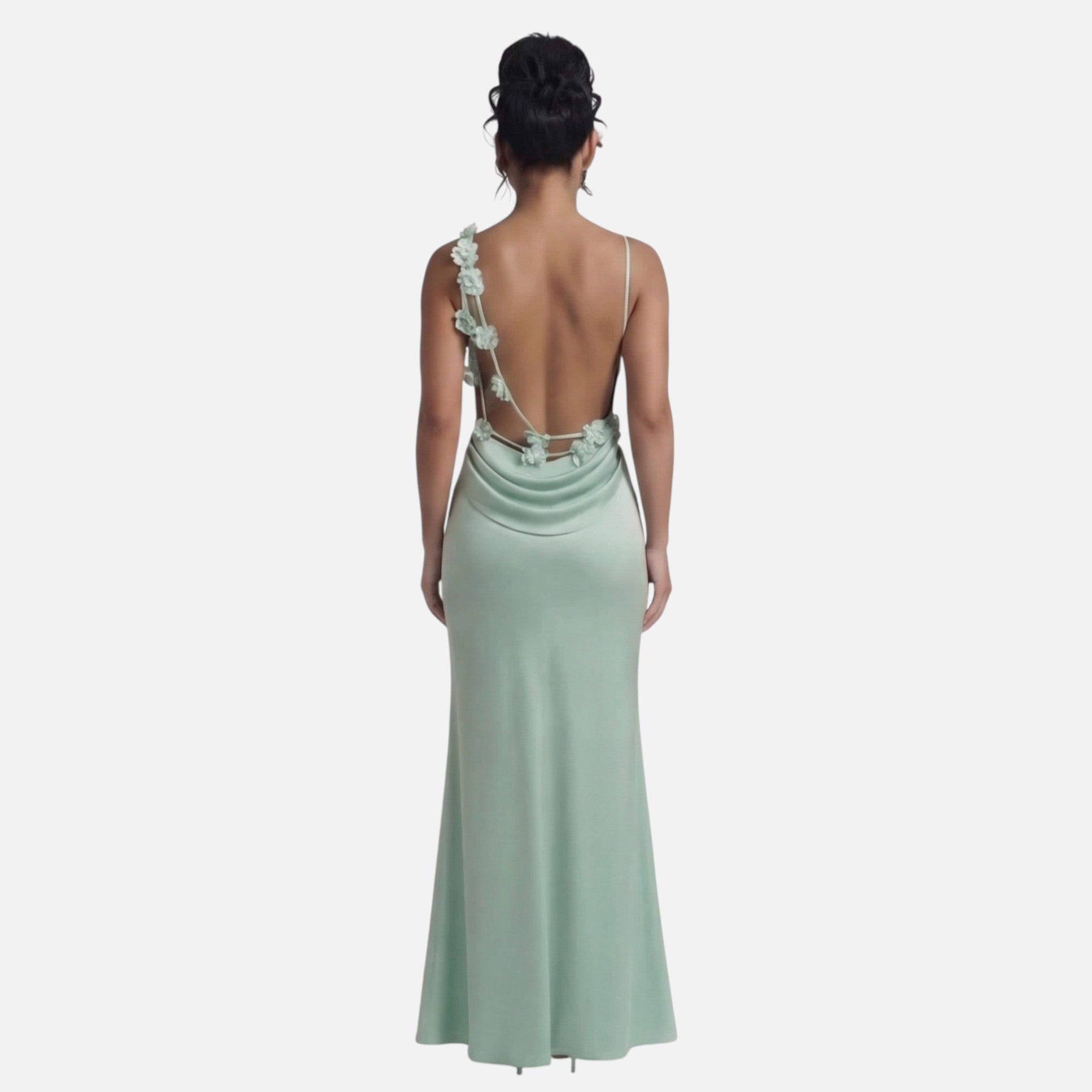 Lanemont's Boutiuqe | Women's Maxi Dress with Draped Neckline and Floral Backstraps