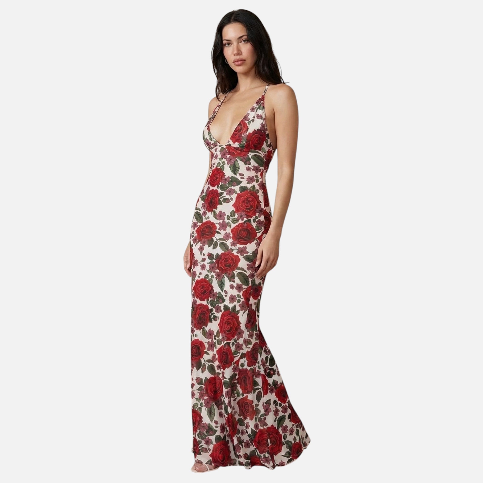 Lanemont's Boutique | Women's Floral Maxi Dress with Open Back and Spaghetti Straps