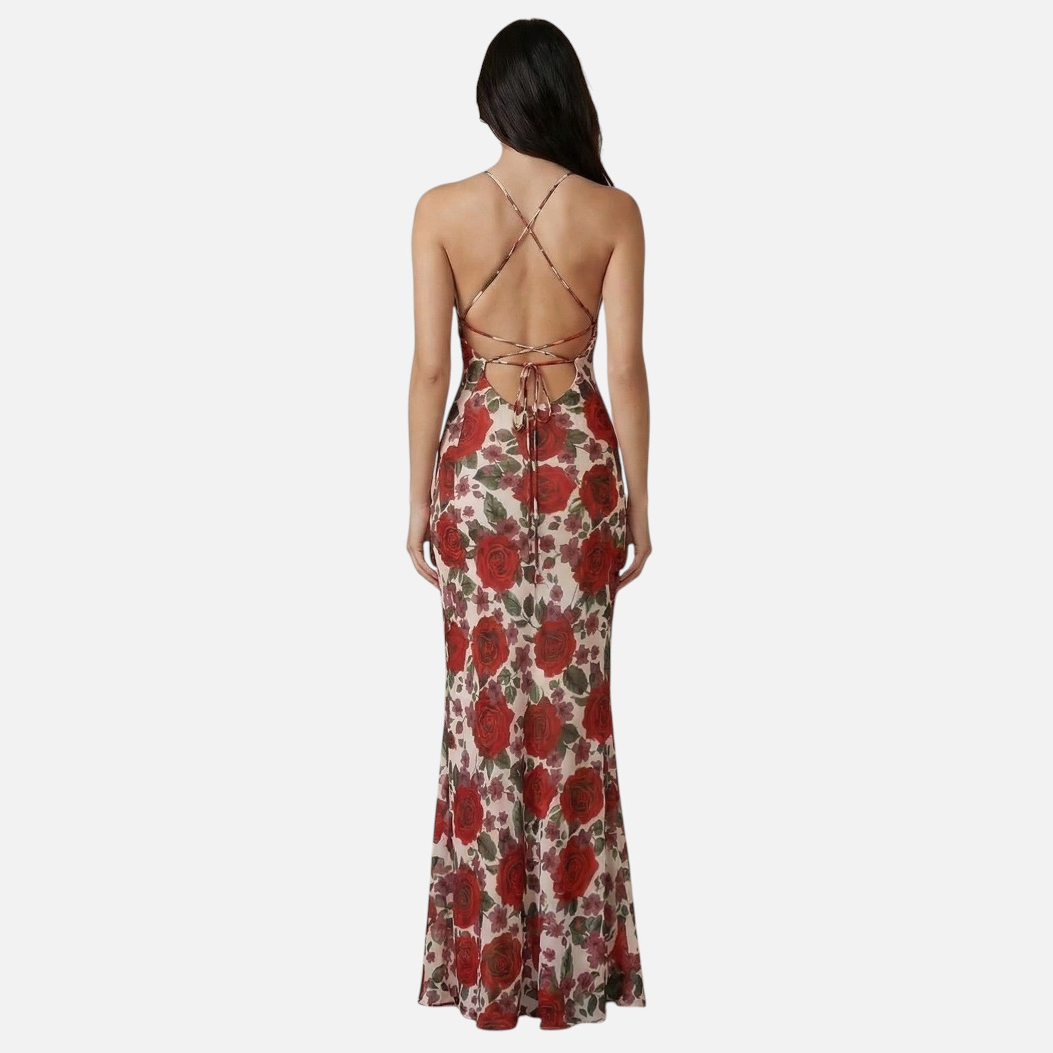 Lanemont's Boutique | Women's Floral Maxi Dress with Open Back and Spaghetti Straps