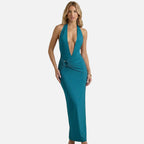 Lanemont's Boutique | Women's Maxi Dress with Halter Neckline and Ruched Waist