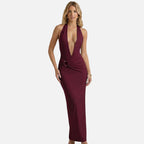 Lanemont's Boutique | Women's Maxi Dress with Halter Neckline and Ruched Waist